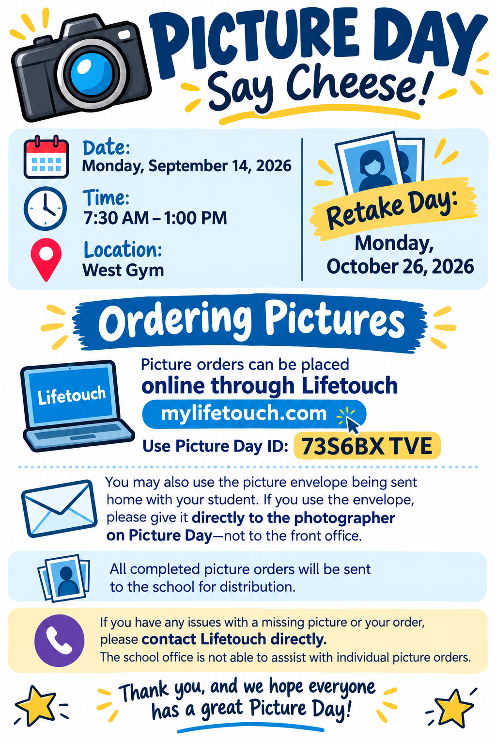Picture Day Monday September 14th
